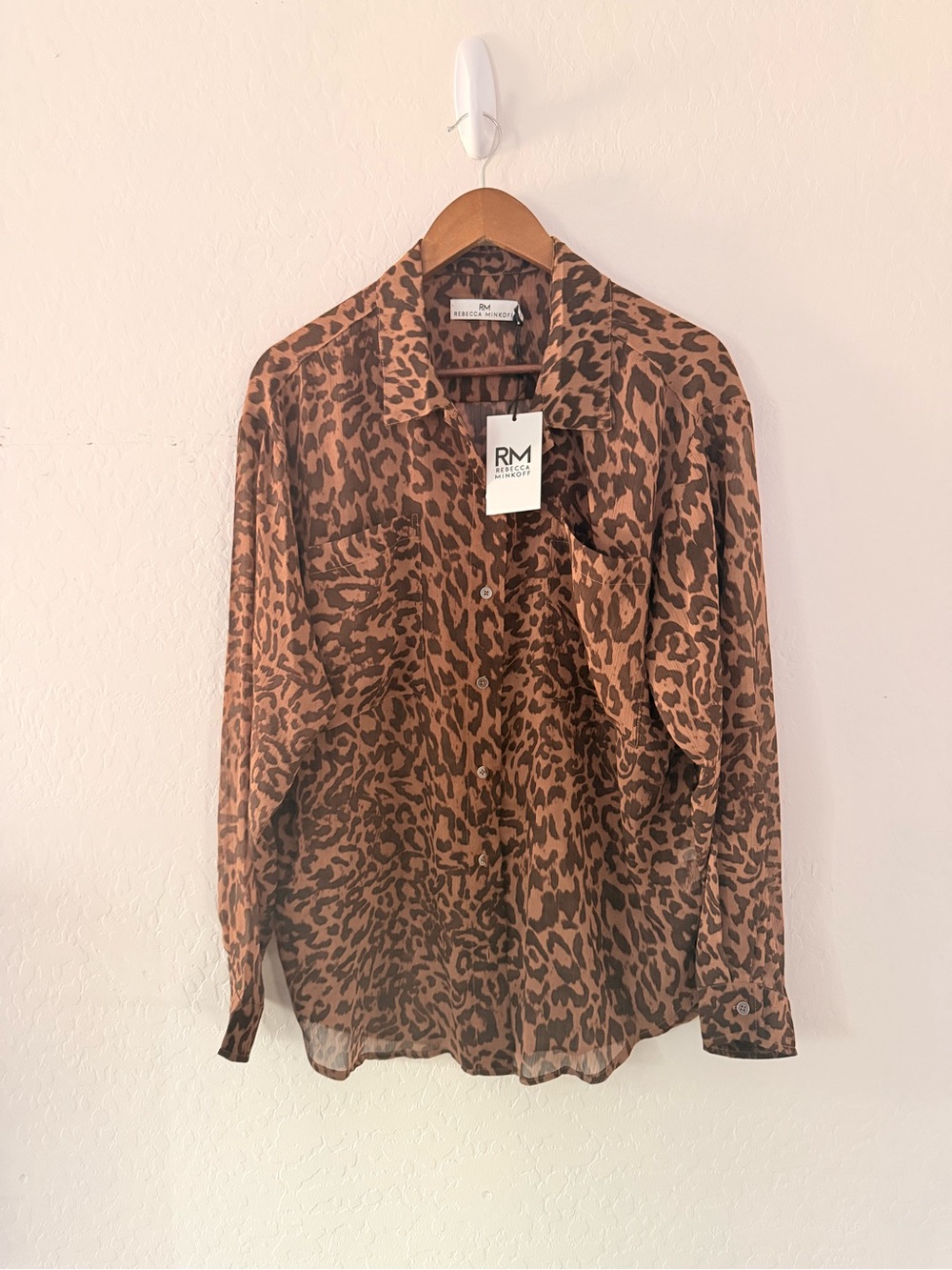 Rebecca Minkoff Leopard Print Sheer Button Down‎ Blouse Women’s Animal Print Top